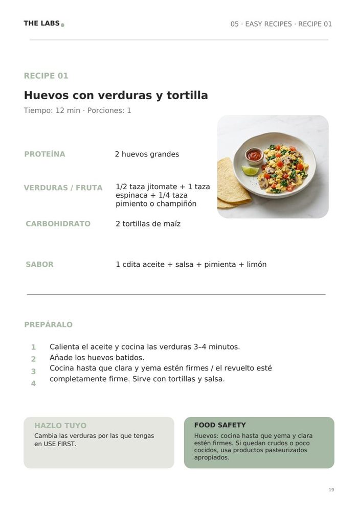 Página real de una receta dentro de Healthy Lab