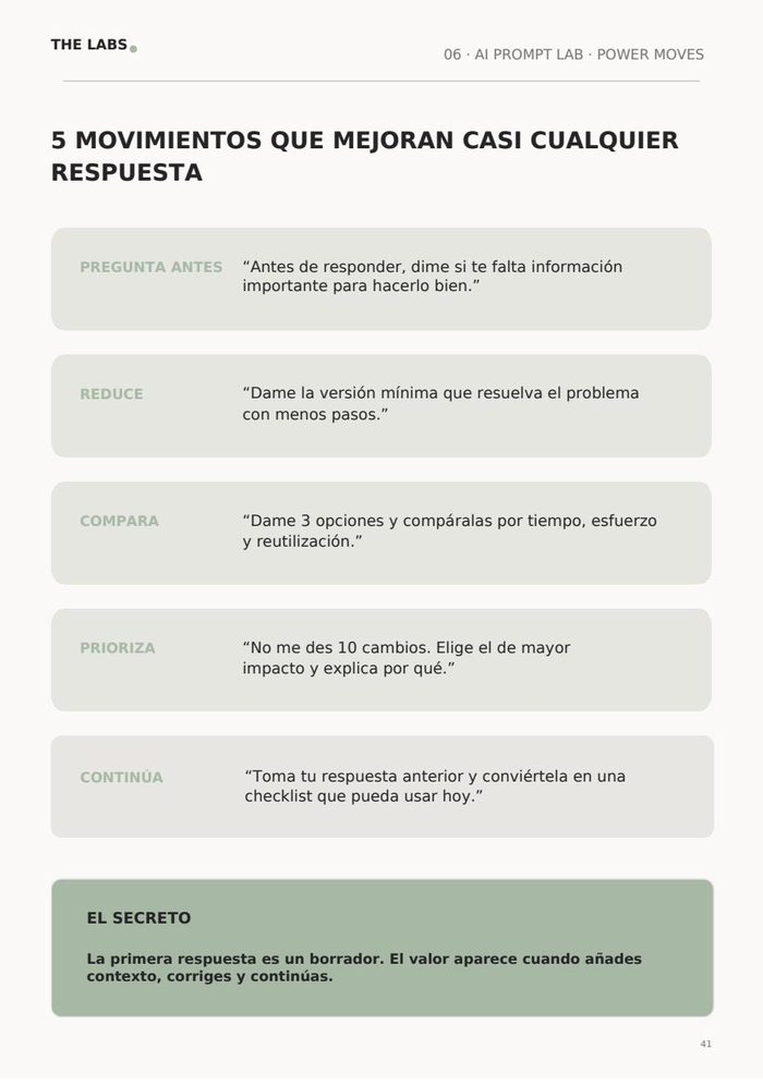 Página de 5 movimientos de AI Prompt Lab