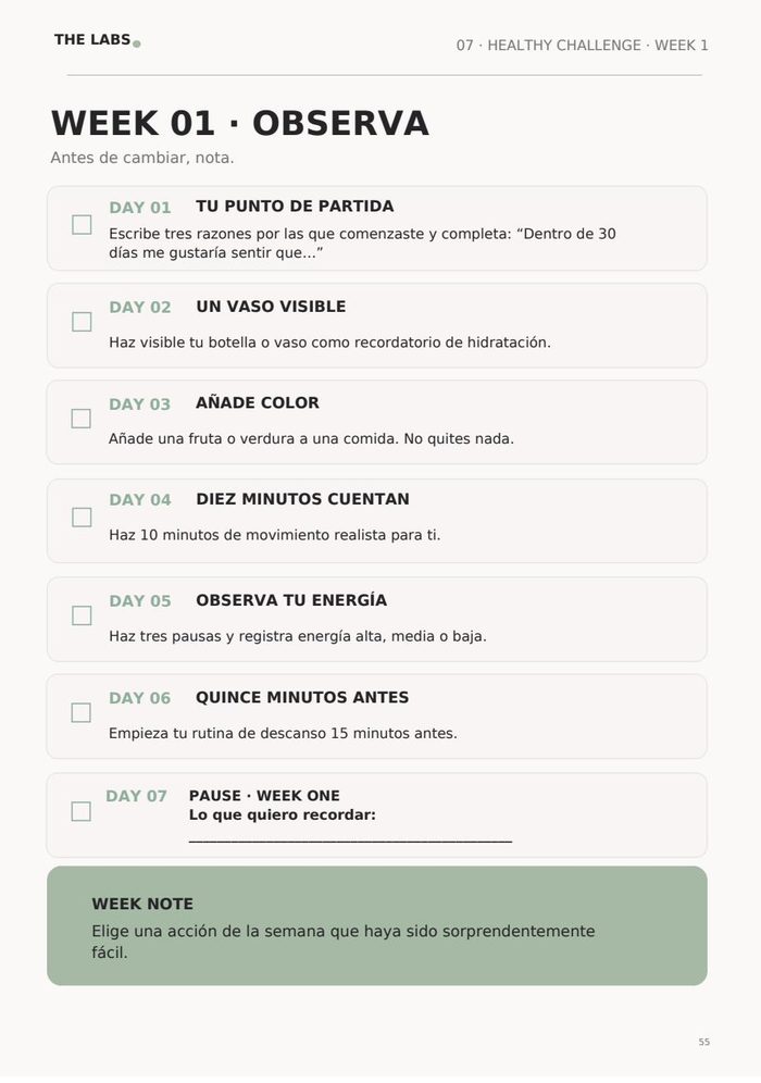 Página real de Healthy Challenge Week 1 dentro de Healthy Lab
