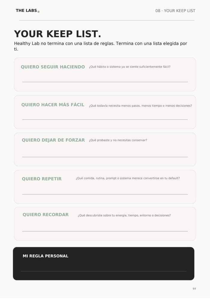 Página real de Your Keep List dentro de Healthy Lab